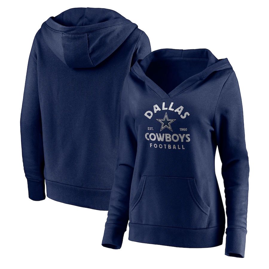 Women Dallas Cowboys Fanatics Branded Navy Vintage Arch V-Neck Pullover Hoodie->women nfl jersey->Women Jersey